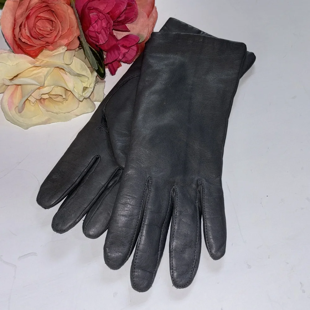 Fownes Women's Genuine Gray Leather Gloves Acrylic Lined - SIZE: 7 vintage